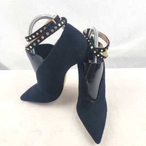 Nordstrom Black Suede Studio genuine suede good studded ankle strap heels Sz 9.5